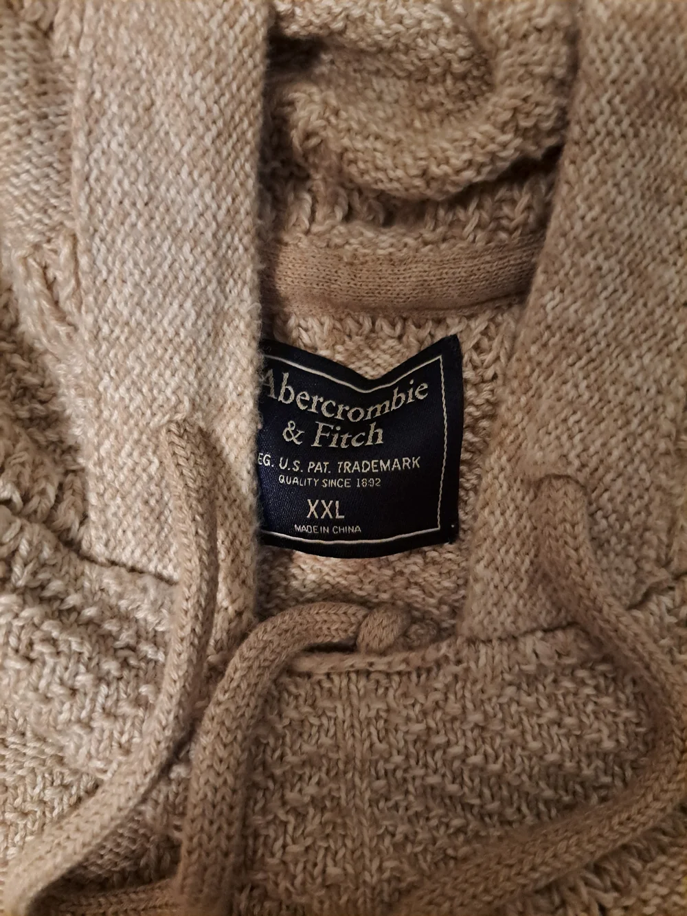 Abercrombie & Fitch Beige Cable-Knit Hoodie Turtleneck